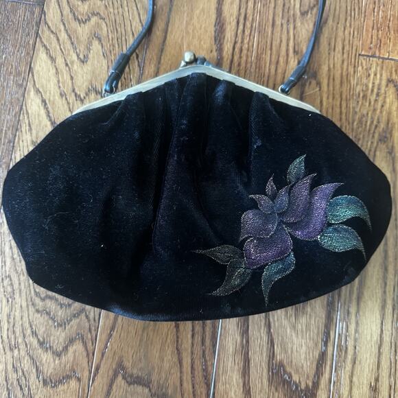 Vintage Fancy Nancy Velvet Floral Evening Bag Purse Wearable Art Hand Painted - Picture 8 of 16